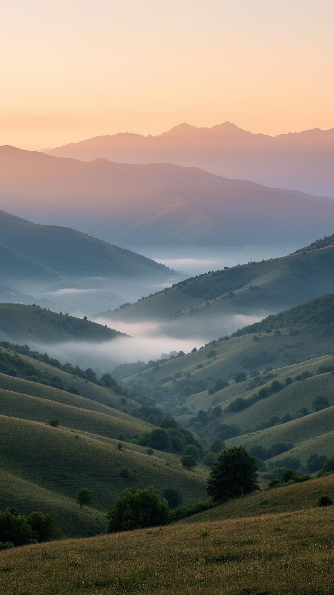 Misty Georgian valleys at sunrise